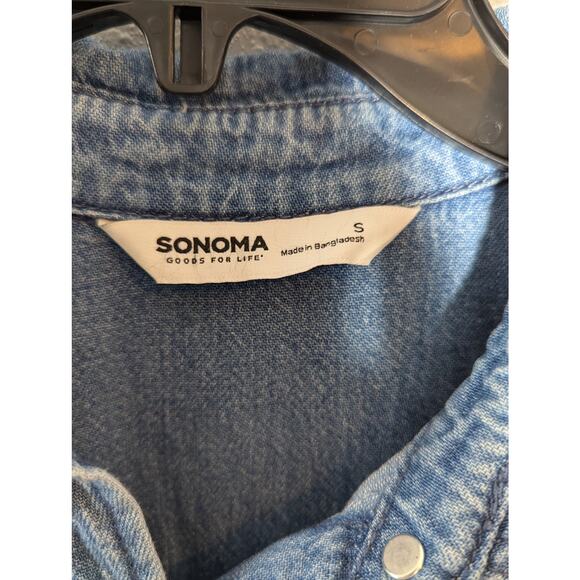 Women's Sonoma Premium Denim Tie Waist Button Down Shirt Dress Size S - Picture 4 of 7